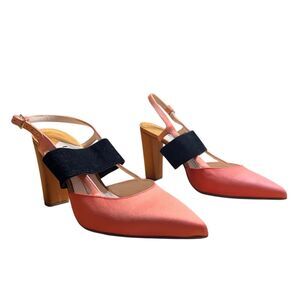 Andrea Gomez Size 36.5 Grace Fuchsia-Red Silk Satin Slingbacks Cocktail